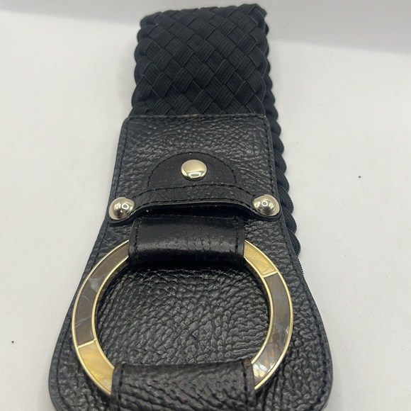 VTG Chico leather braid elastic black belt with enamel buckle size M statement - Picture 4 of 15